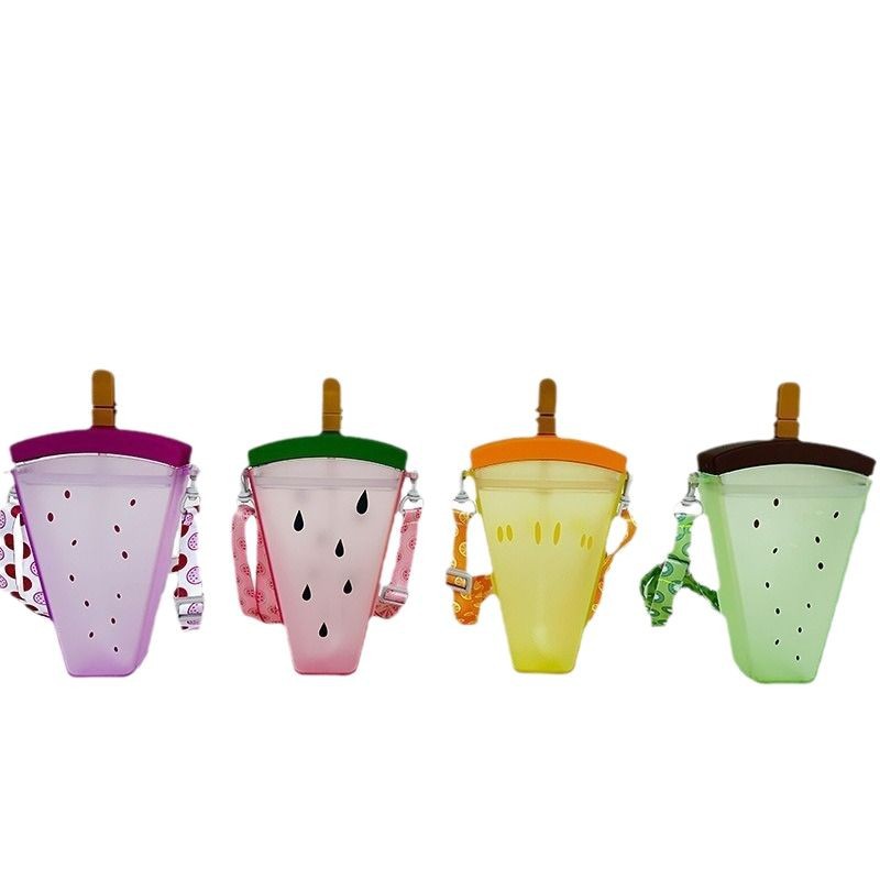 Cross-border e-commerce, European and American foreign trade, watermelon straw, AS plastic water cup, portable shoulder strap, cold water cup, high appearance level water bottle Item Picture