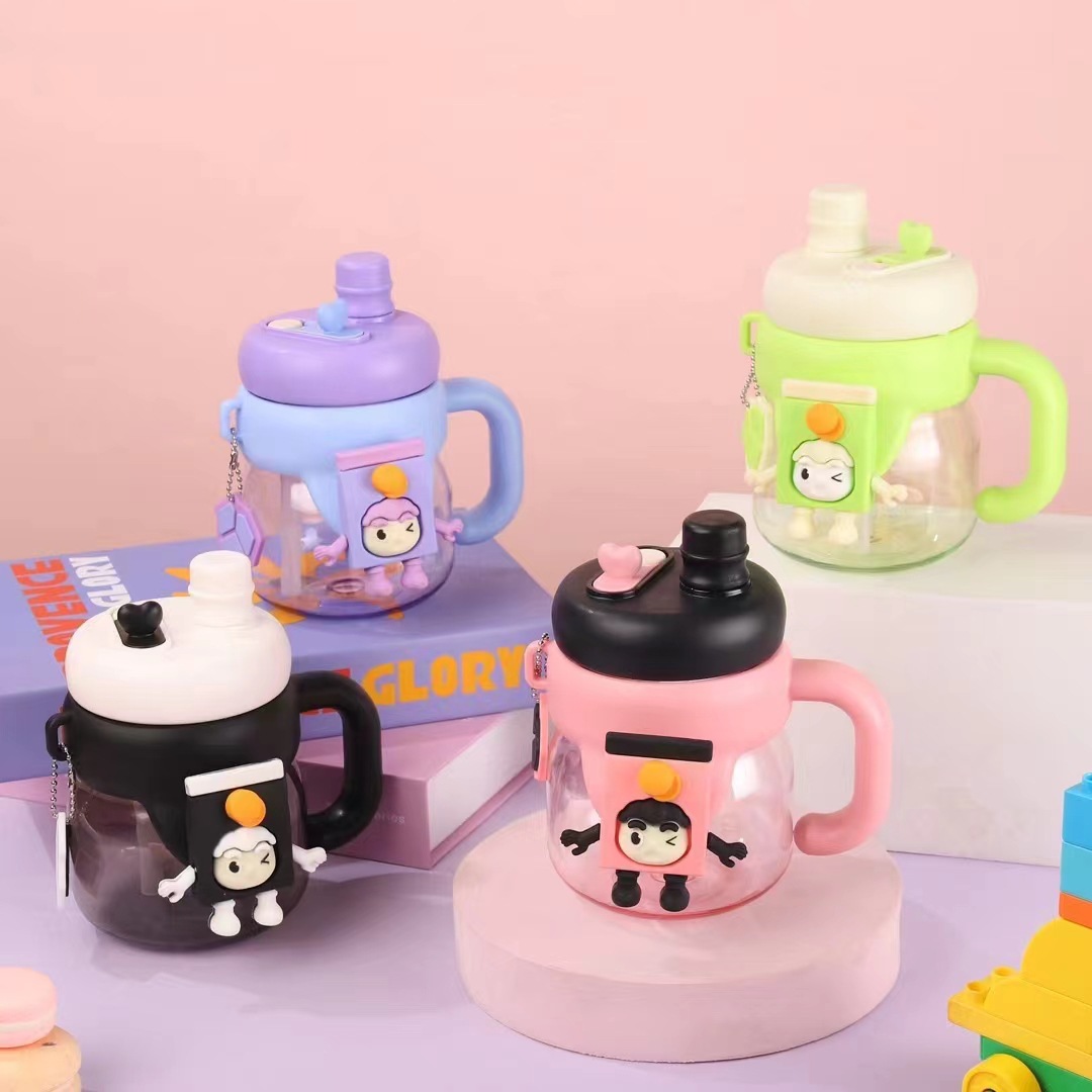 High appearance level female handle straw cup, office tea making cup, student water cup, heat-resistant and shock-resistant plush handle cup details Picture