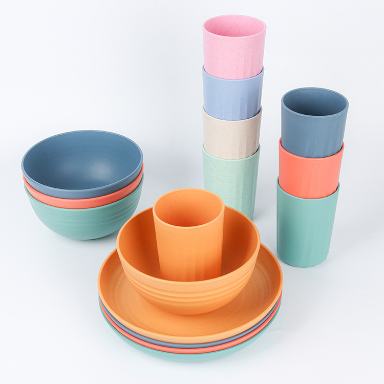 Creative wheat bellflower durable and heat-insulating bowl, plate and plate household tableware set, plastic portable knife, fork and spoon set Specification drawing
