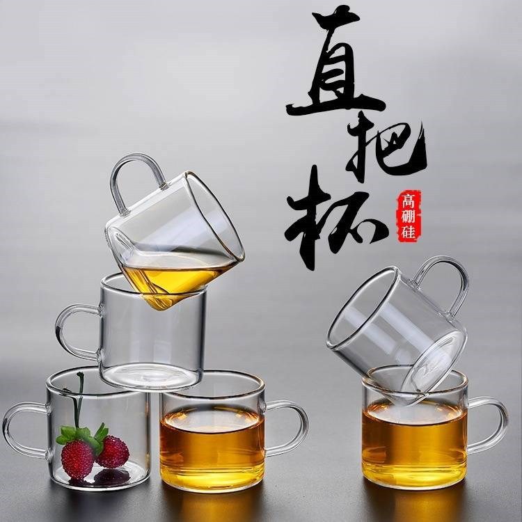 Wholesale square high borosilicate glass cups with handles, transparent creative water cups, student gift tea cups, colored handles, and tasting cups full figure