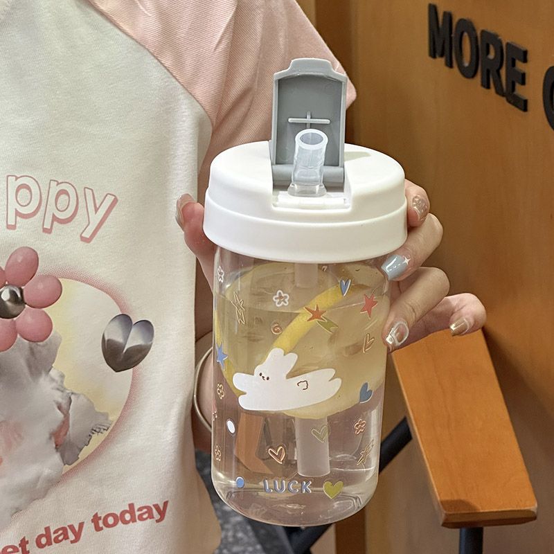 Water cup, plastic cup, straw, girls' Instagram, niche and non-identical straw, high appearance level, simple and high-end household drinking cup Specification drawing
