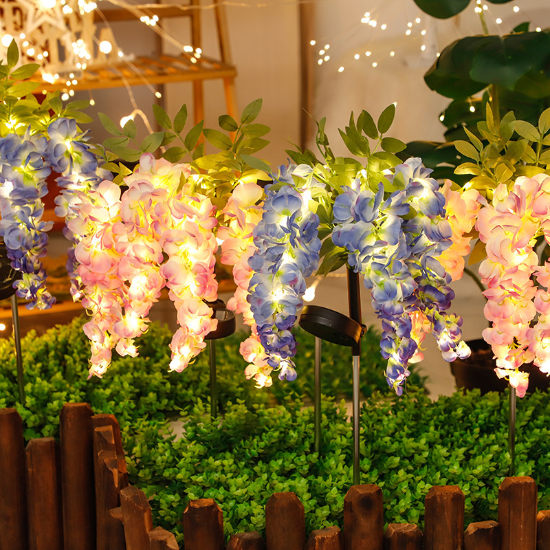 New solar-powered wisteria flower landscape light for courtyard and garden decoration led solar-powered simulation wisteria flower ground insert light Specification drawing