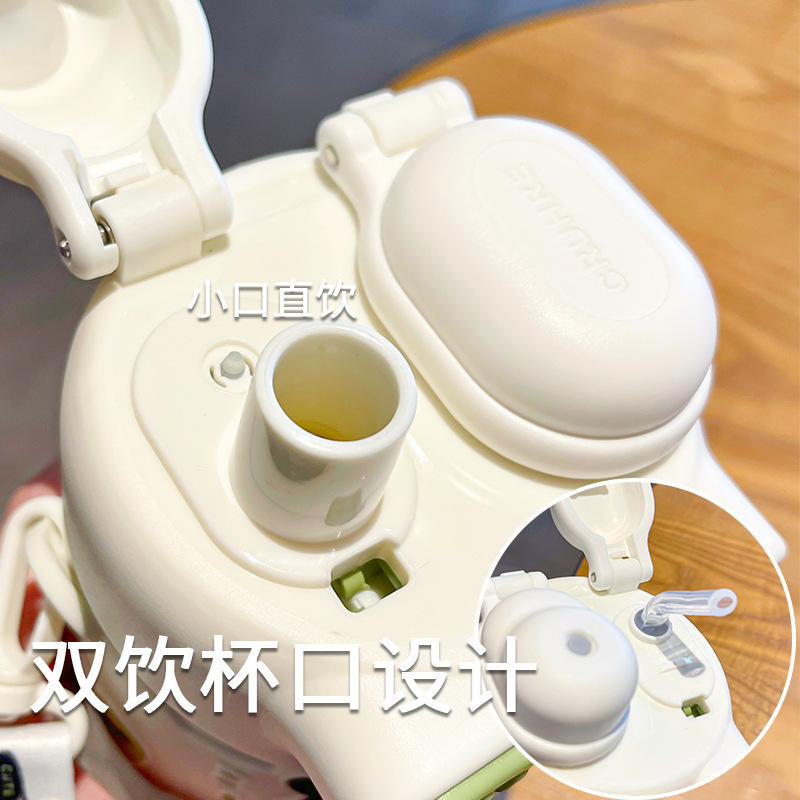 Cartoon children's insulated cup, panda double drinking cup, cute portable straw cup, double lid direct drinking cup, large capacity cup details Picture