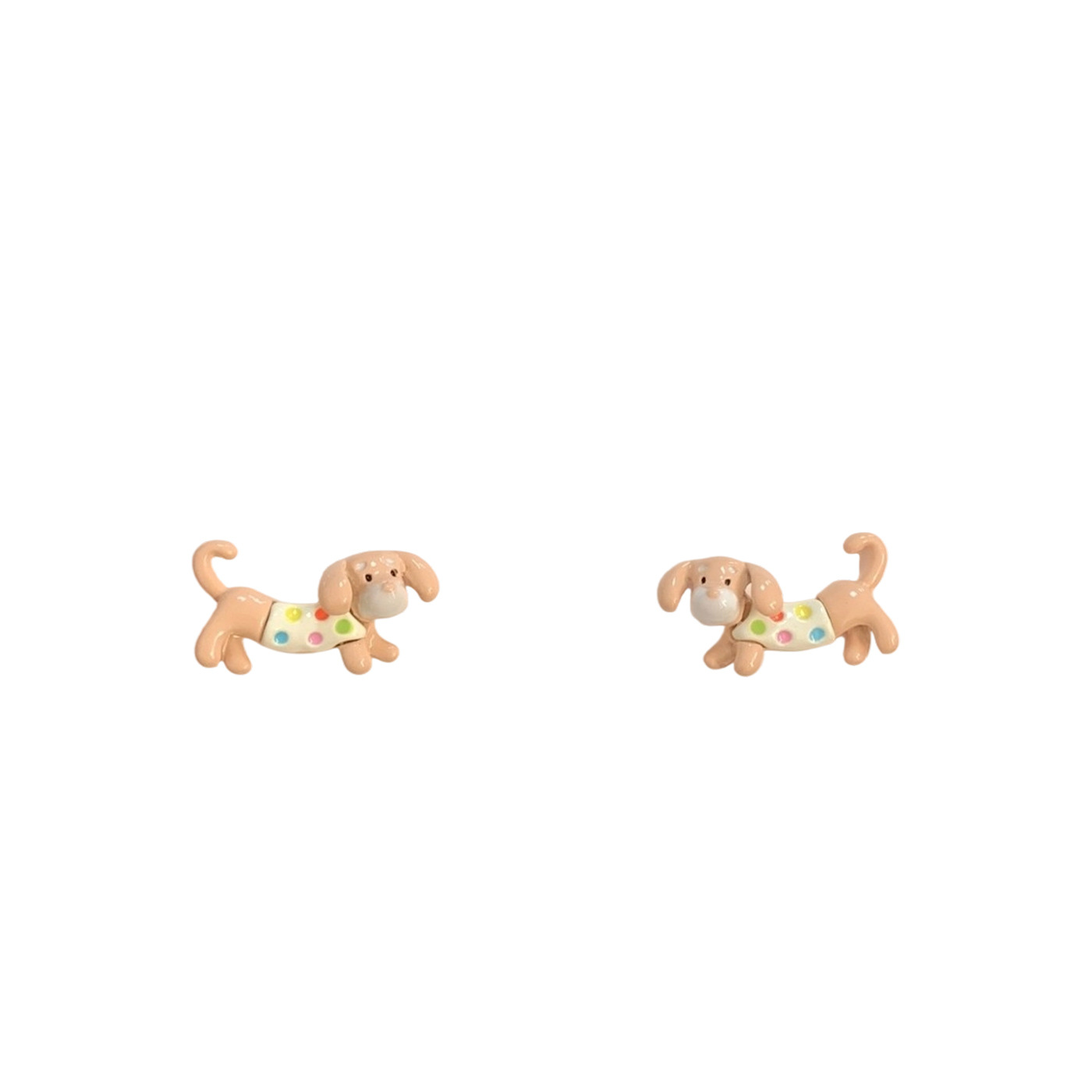Cute and childlike polka dot Dachshund earrings, unique and niche silver needle design for women, cartoon color student earrings Item Picture