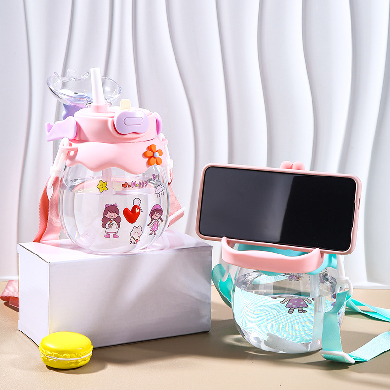 diy cartoon dolls by Internet celebrities, large-bellied transparent cups with high appearance standards, portable children's water cups, large-capacity double-drinking plastic cups full figure