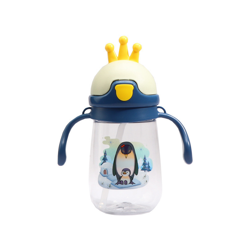 Straw water cup, children's plastic cup with handle, baby carrier, portable for going out, kindergarten, primary school students' direct drinking cup Item Picture
