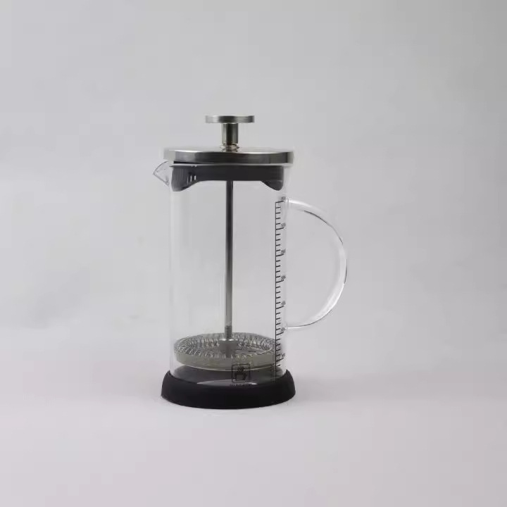 Glass handle French press, household French filter press, heat-resistant high borosilicate coffee pot, American utensils, glass measuring cup full figure