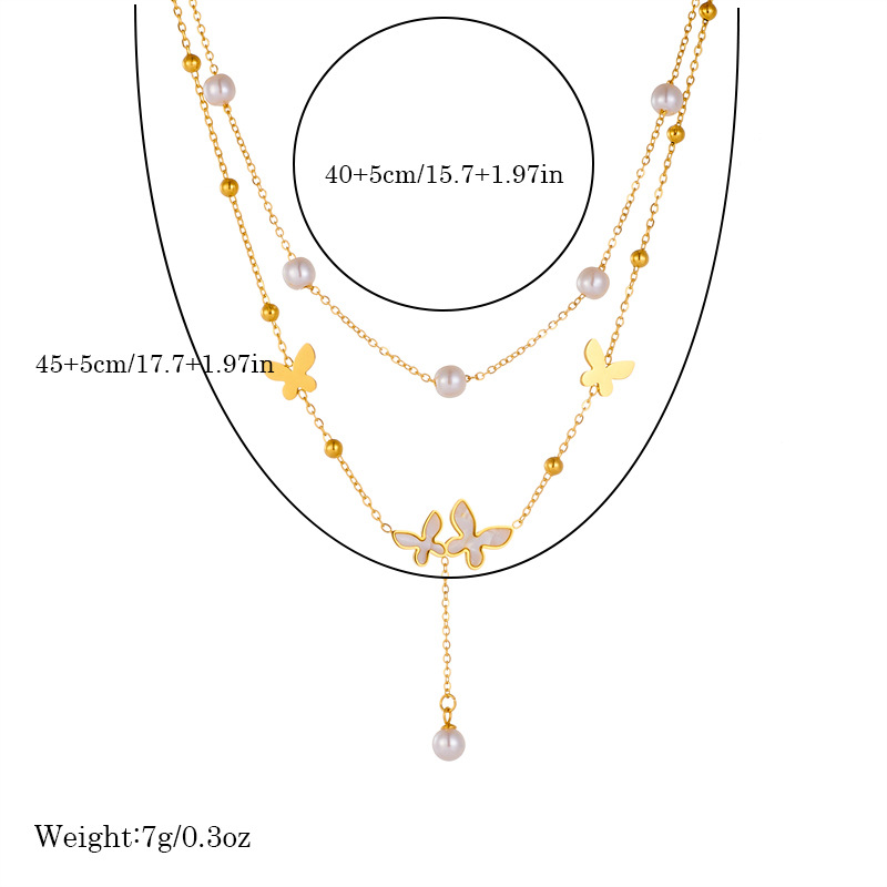 A fashionable, niche, retro and simple double-layer pearl butterfly accessory chain, stainless steel gold-plated jewelry necklace Application Scenario