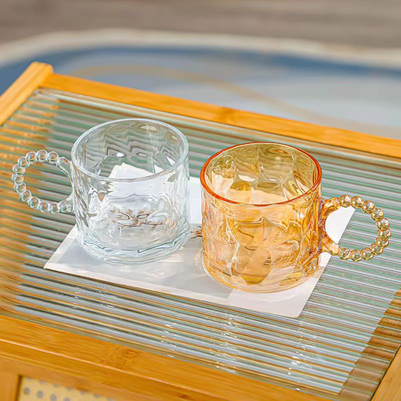 Creative pearl handle cups, large-capacity glass cups, hammer-patterned glass water cups, souvenir cups, gift factory wholesale Specification drawing