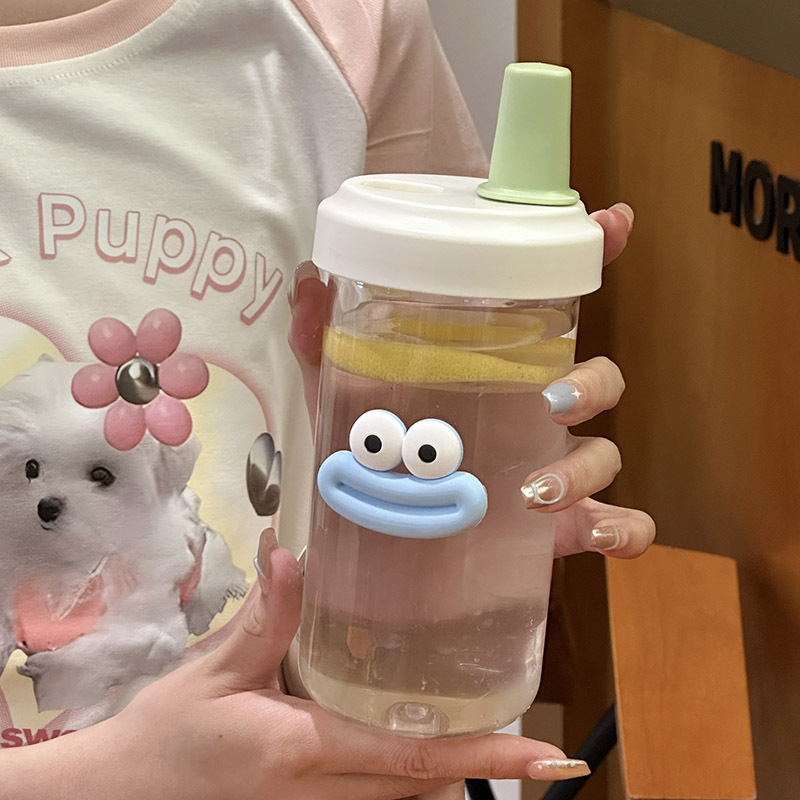 A new InS-style large-capacity solid color portable plastic straw water cup for both boys and girls Specification drawing