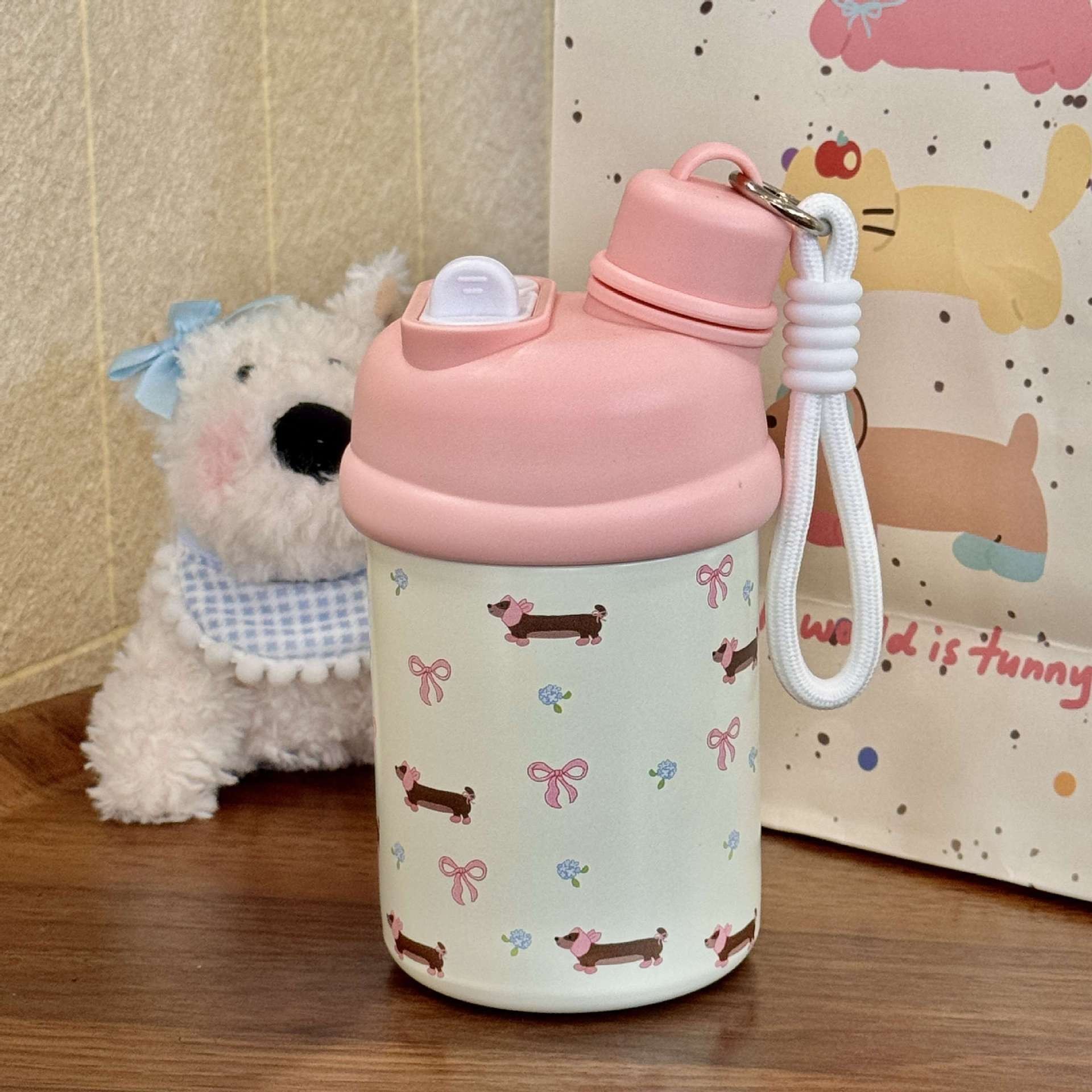 ins Girls' High School appearance level New insulated cup, Korean niche children's cartoon straw cup, large-capacity double drinking cup full figure