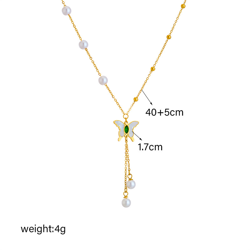 European and American fashion, retro, versatile, simple and high-end metal titanium steel tassel pearl butterfly pendant accessory necklace Application Scenario