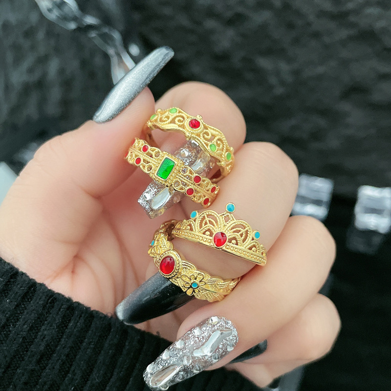 Retro Chinese trend, imperial style, high-end open ring, women's lace lace, hollowed-out, versatile, elegant, niche ring trend full figure