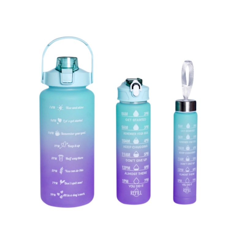 Frosted plastic cup three-piece set, large-capacity portable water bottle, high appearance level, cross-border outdoor Amazon mother-and-child set cup Item Picture