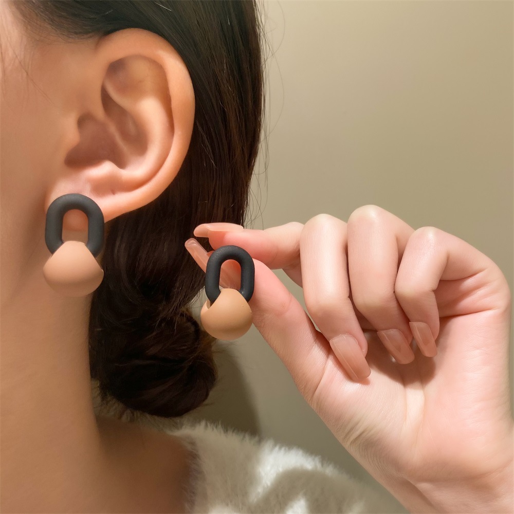European and American ins milk tea color-blocking earrings, Japanese and Korean fashionable colorful milk candy round beads irregular ear studs, personalized earrings trend details Picture