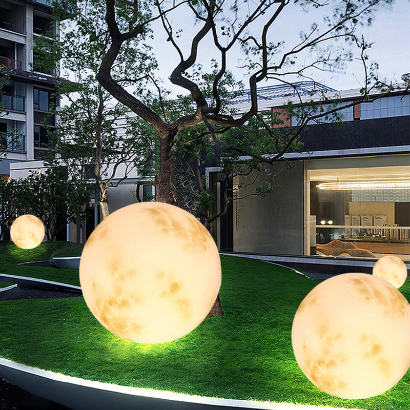 Moon lamp, outdoor atmosphere, lawn lamp, ground plug, waterproof decorative landscape, spherical floor lamp, solar garden lamp details Picture