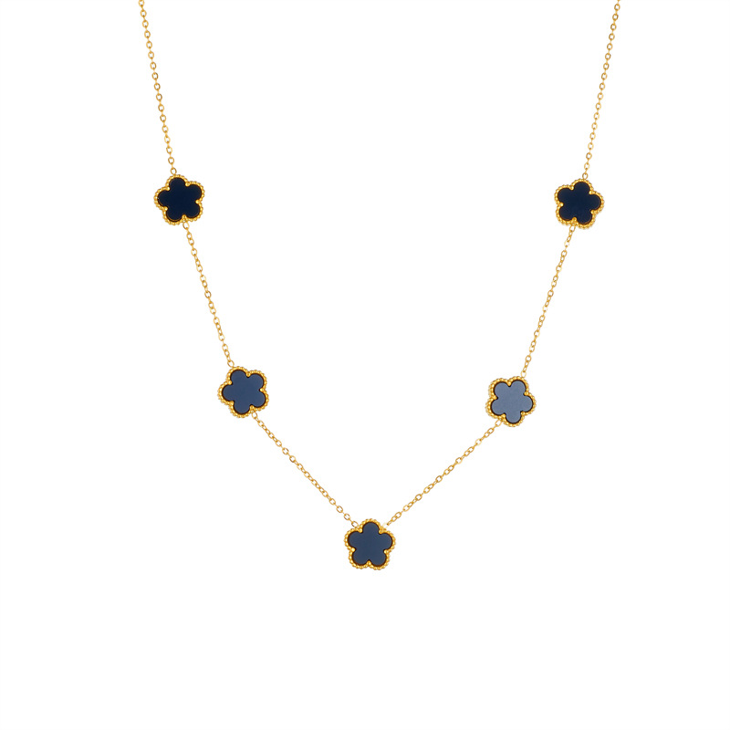 Korean-style fashionable, simple and versatile daily two-color black and white flower gold-plated stainless steel chain jewelry necklace Item Picture