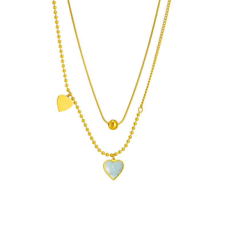 French retro, high-end and simple shell heart pendant, titanium steel multi-layer stacked chain, fashionable and exquisite jewelry necklace Item Picture