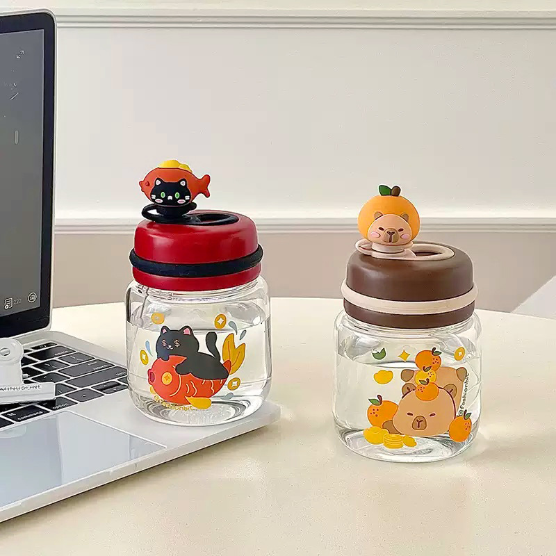 New cute doll water cup, small mini pocket glass cup, high-temperature resistant and leak-proof, high appearance level straw cup for girls Specification drawing