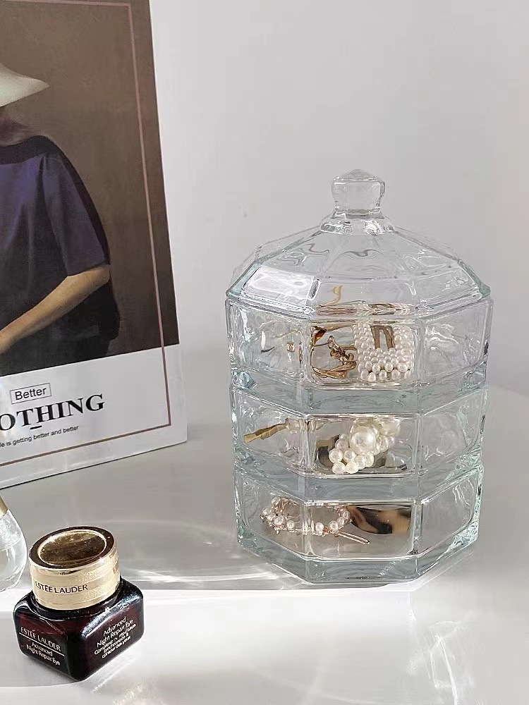 Glass pagoda storage box, jewelry, dust-proof, detachable and washable crystal glass storage box, candy and nut box full figure