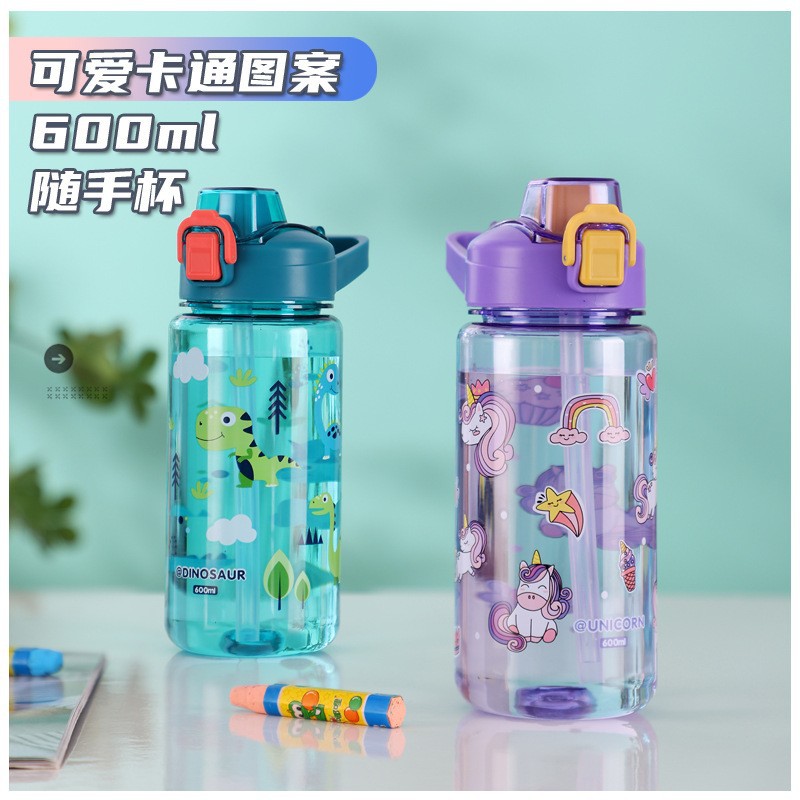 Children's water cups, plastic direct drinking cups for school, portable water bottles, cute direct drinking cups for male and female primary school students in summer full figure