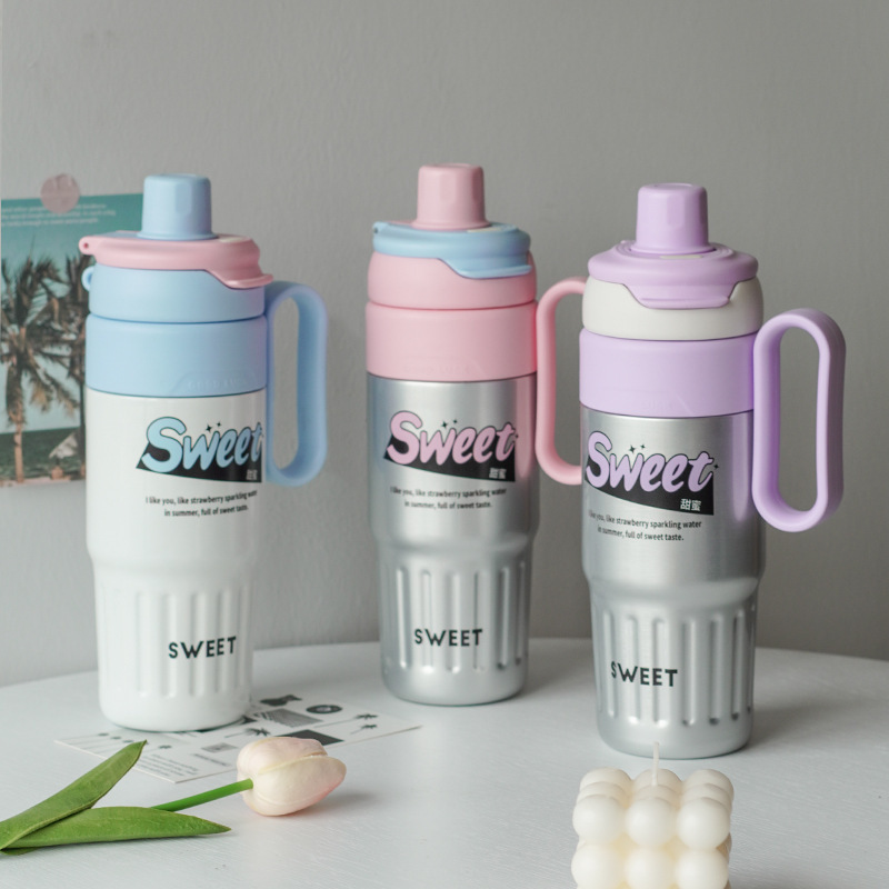 The new winter internet-famous ice King insulated cup has a high appearance level. It is a double-drinking flower tea stainless steel office water cup and a car-carrying cup full figure