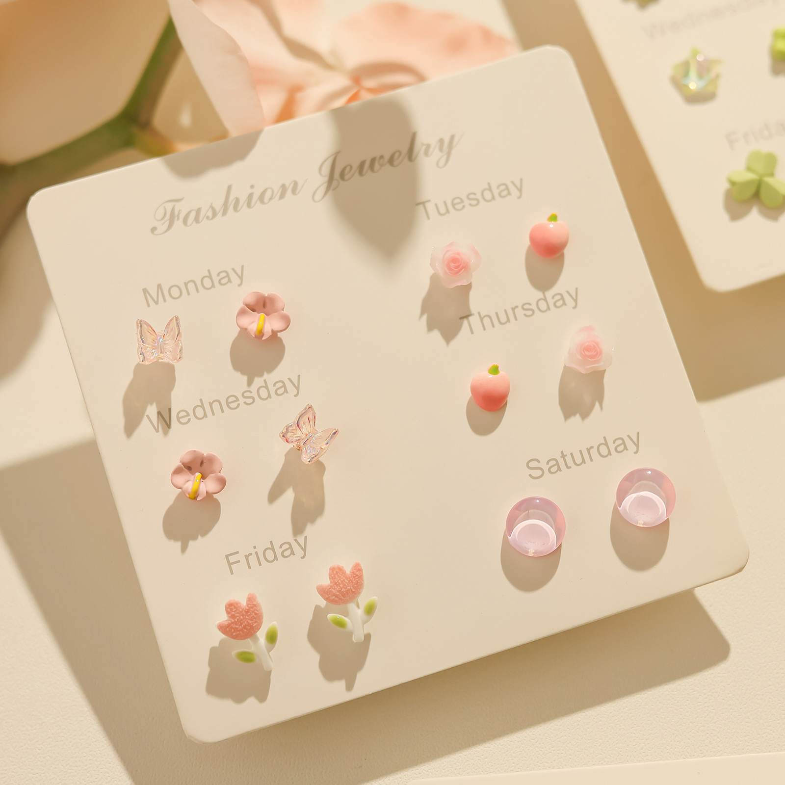Spring new, fresh and cute one-week stud earrings set, girlish silver needle small, versatile daily earrings wholesale Specification drawing
