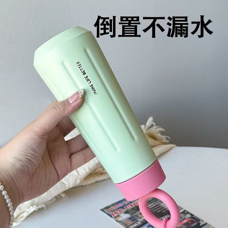 High-appearance-level, simple stainless steel insulated cup for girls, thickened flower handle, vacuum outdoor portable travel water cup details Picture