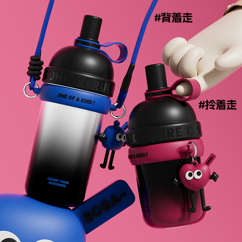 Large-capacity insulated cup, straw, outdoor portable sports insulated cup, gradient simple drinking cup, cloud drinking pot details Picture