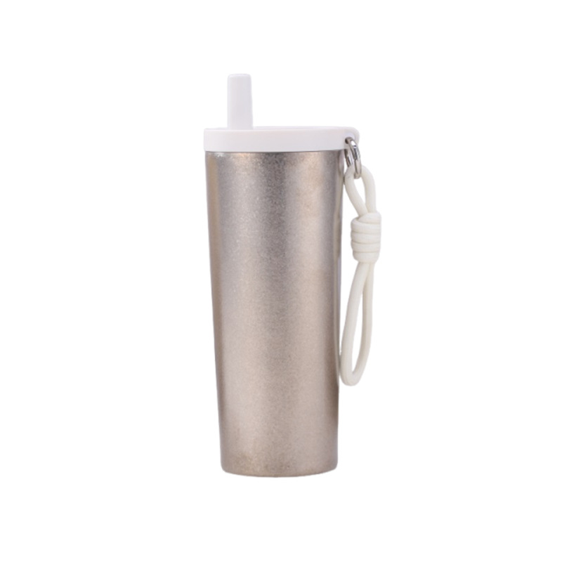 Straws insulated cup, high school girls' appearance level, pure titanium inner liner coffee cup, large-capacity straws cup, titanium cup for students to go to school, portable Item Picture