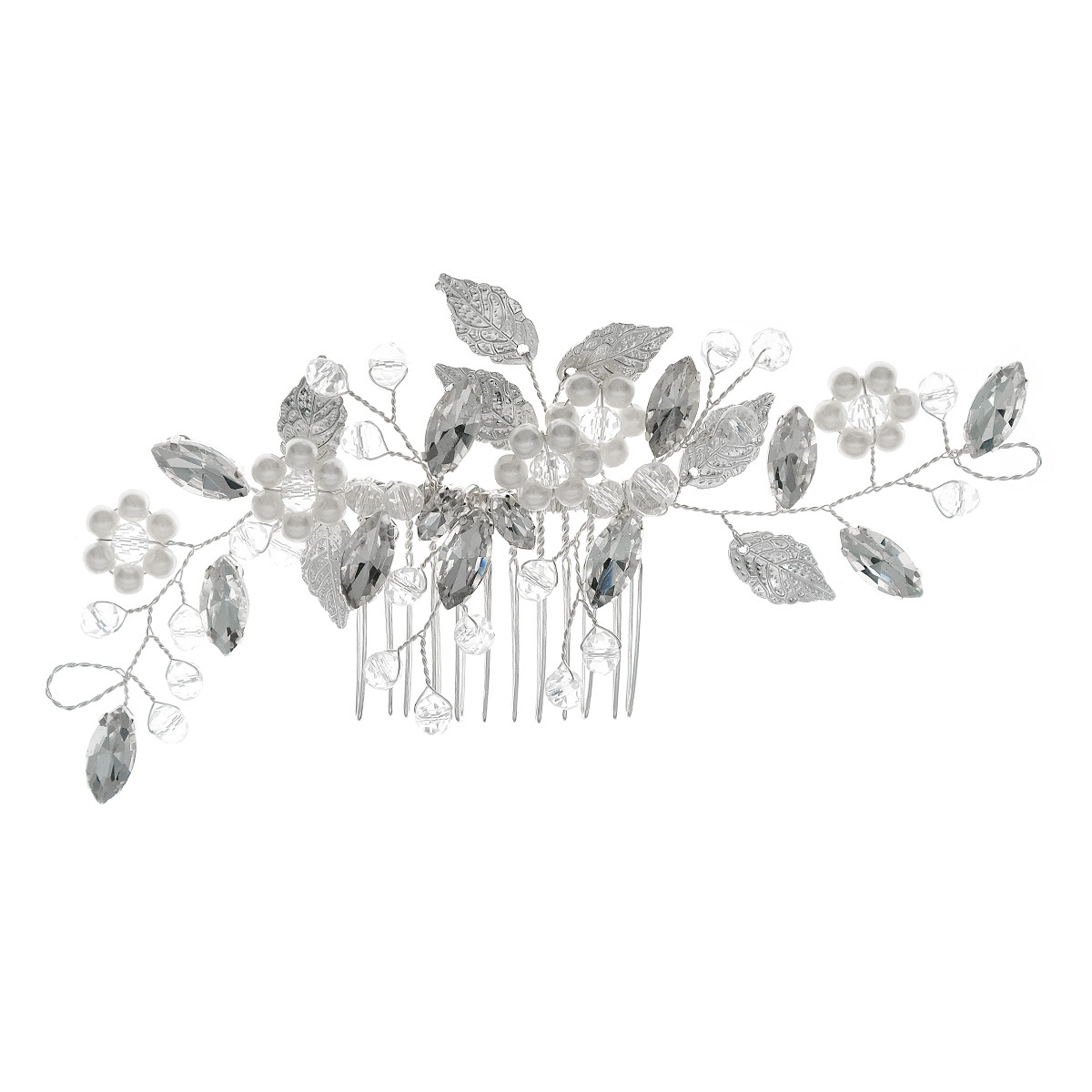 New water diamond pearl hair comb, Chinese Xiuhe ancient-style hair accessory, beautiful crystal flower arrangement comb, handcrafted bride's headwear Item Picture