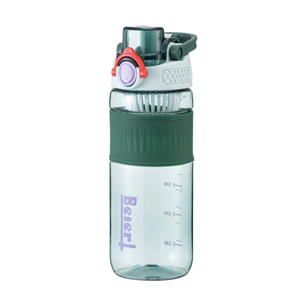 Large-capacity outdoor hand-held plastic sports water cup with scale, portable flip-top plastic cup, student vacuum direct drinking cup Item Picture