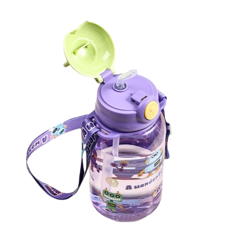 New cute cartoon children's plastic water cups, summer student straw cups, outdoor portable school cups, water bottles Item Picture
