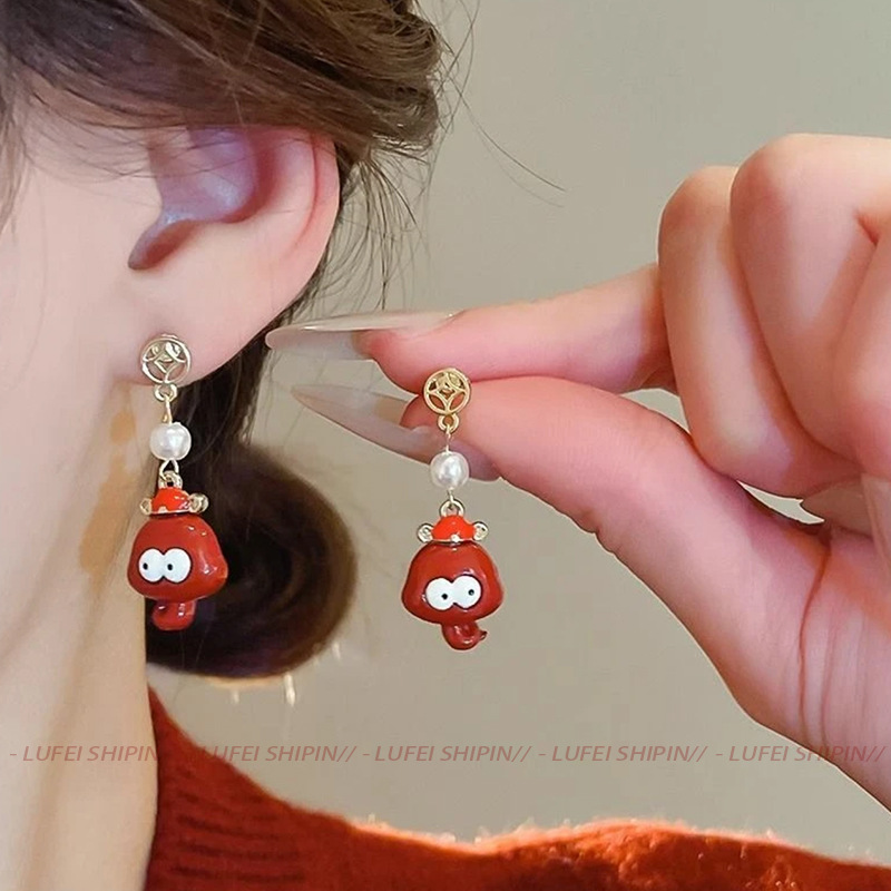 New Year red stud earrings for women, 2025 New Style bestsellers, high-end earrings, festive and elegant Chinese-style earrings Application Scenario