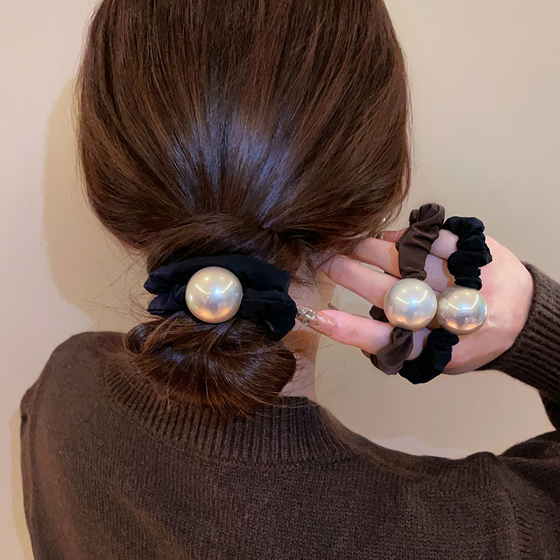 Korean-style pearl pleated small hair bands, ponytail hair ties, leather straps, high-elasticity rubber bands, headwear, simple and elegant women's hair accessories full figure