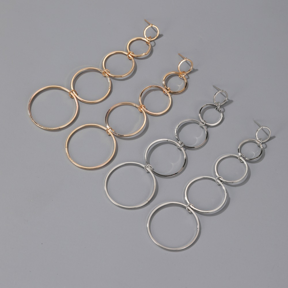 New European and American earrings, fashionable and individual, multi-layer circular tassel earrings, long style, exaggerated and elegant, circular stud earrings for women details Picture