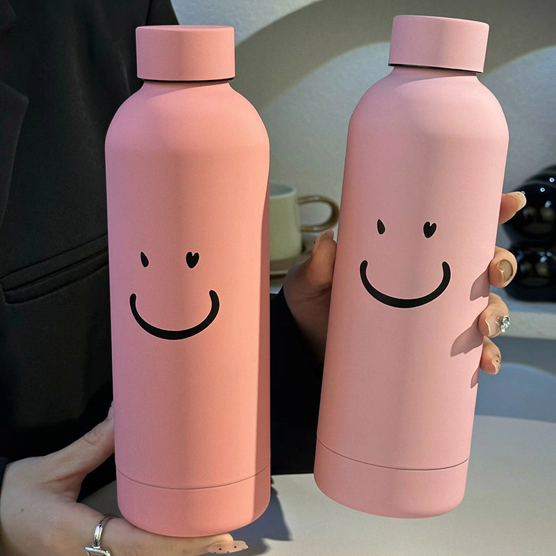 New portable cup, cold and heat preservation cup, ins smile, simple smiling face, portable heat preservation cup, stainless steel student water cup full figure