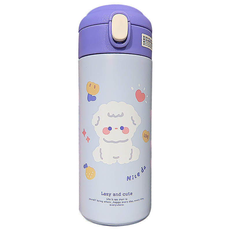 Cartoon insulated cup with straw, cute student winter water cup, portable leak-proof lock, high appearance level stainless steel cup Item Picture