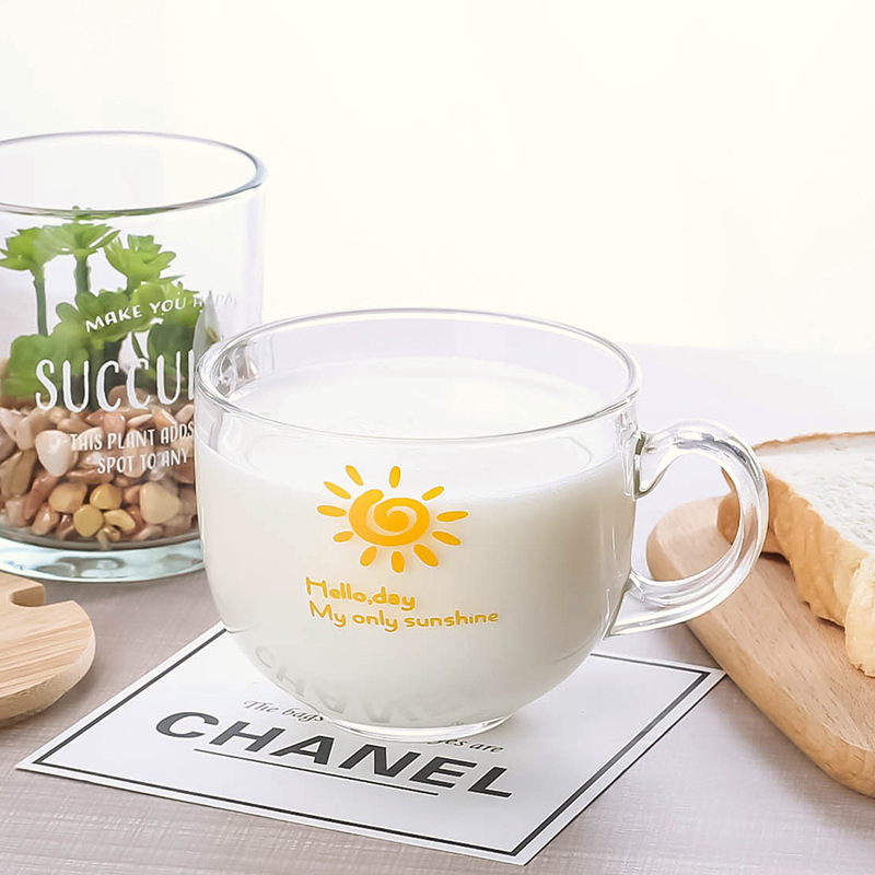 Large-capacity transparent glass mugs, oat cups, Japanese covered spoons, breakfast cups, milk and cereal bowls, for household use full figure