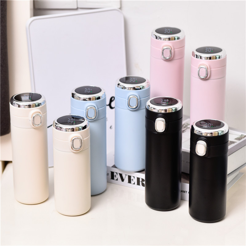 New double-layer vacuum bouncing lid stainless steel insulated cup, intelligent temperature display, pea cup temperature measurement business water cup full figure
