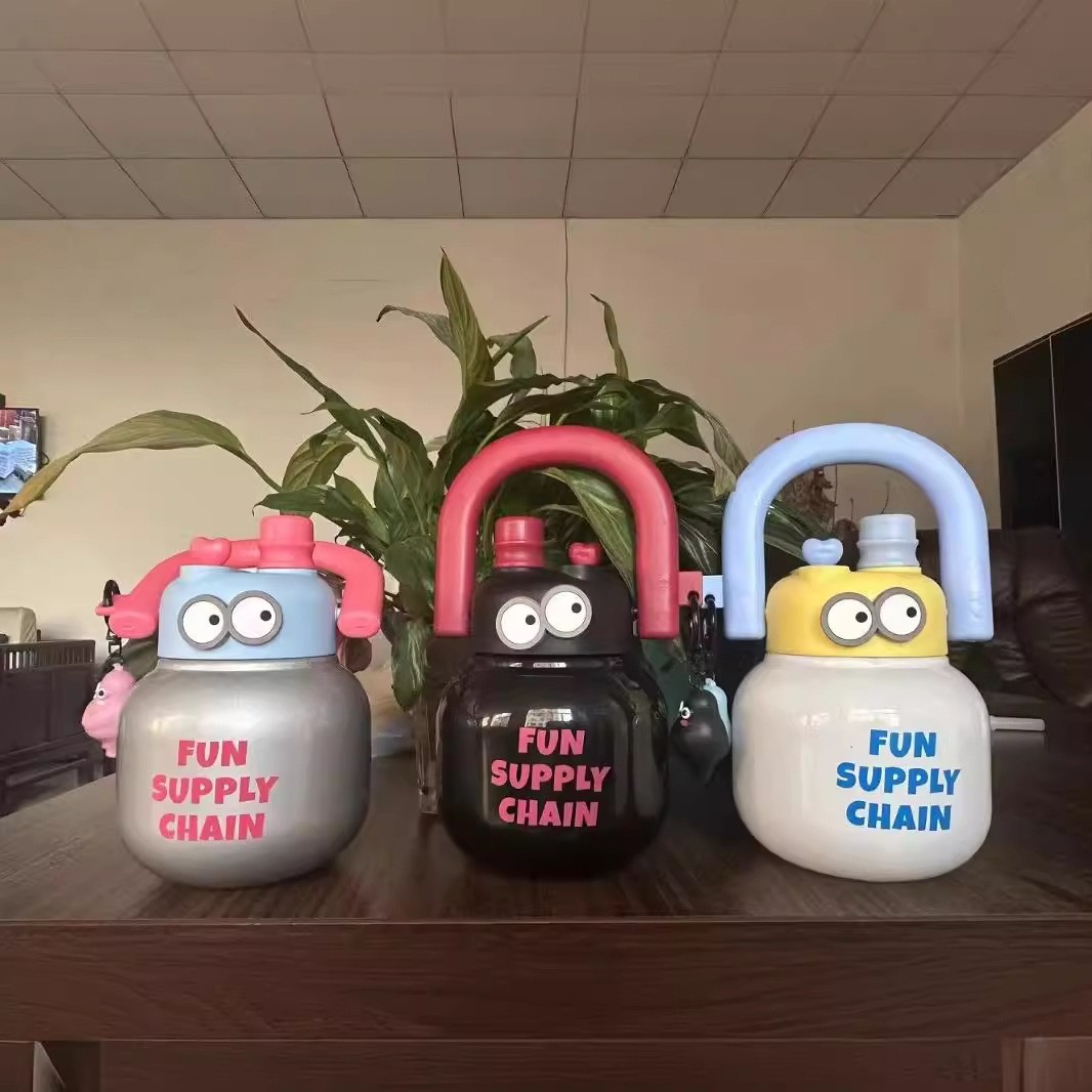 New double-spout carrying pot, portable for girls, high appearance level in summer, large-capacity straw, big-bellied cup, space ton cup details Picture