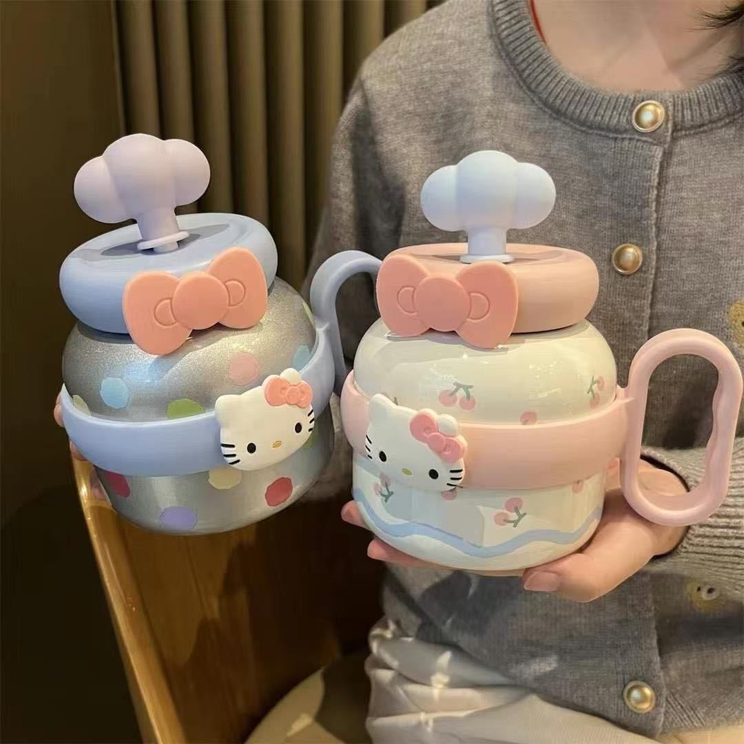 Cute, super adorable, high appearance level, large-belted straw cup, large capacity, high appearance level straws for girls, clearance sale, best-selling gift handle full figure