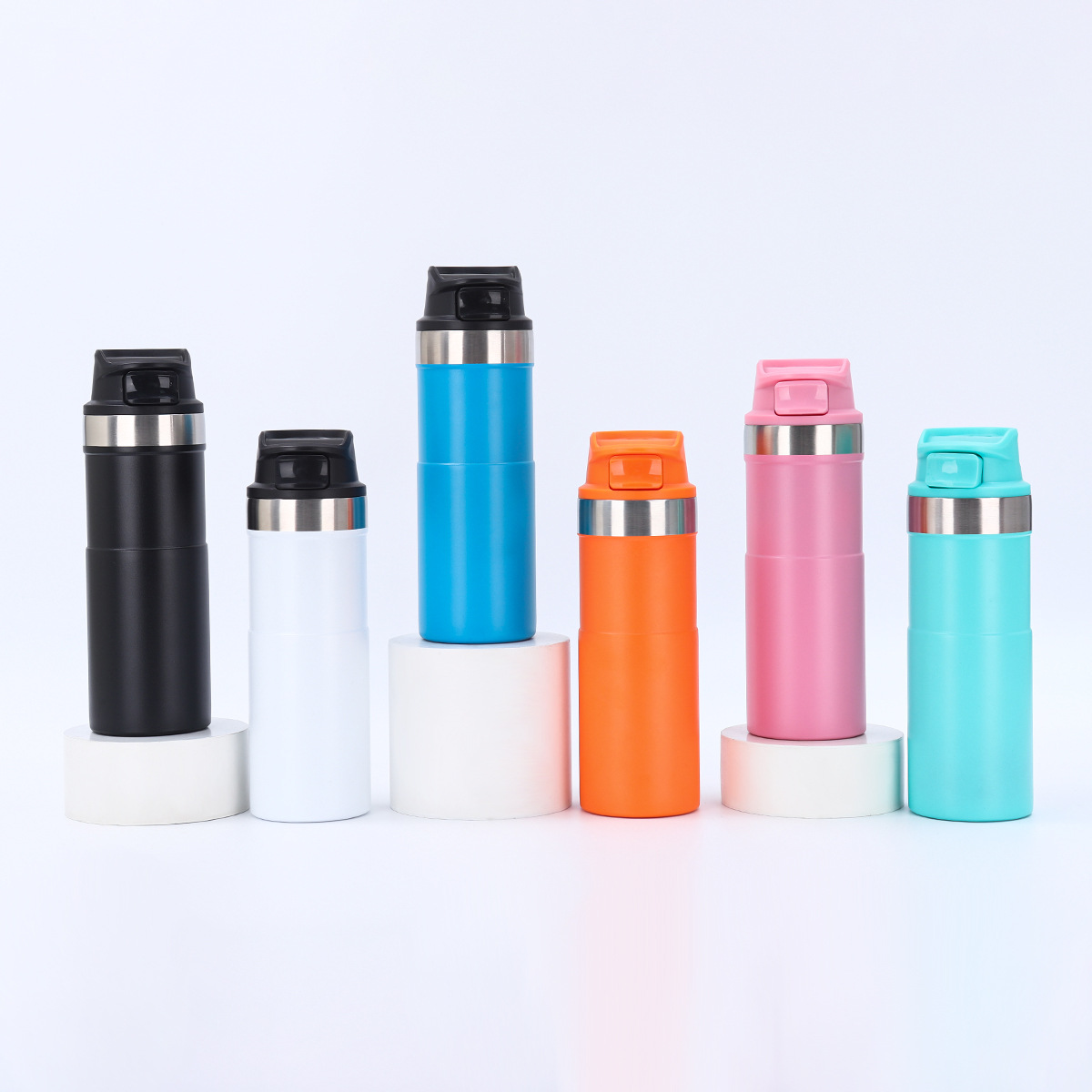 Cross-border 304 stainless steel insulated outdoor mountain climbing and cycling sports water bottle, simple solid color portable cold insulated switch cup full figure