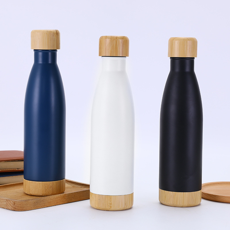 New bamboo-capped cola bottle, creative bamboo-bottomed insulated cup, 304 stainless steel insulated cup Specification drawing