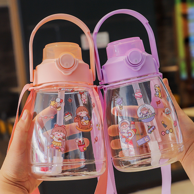 Summer children's straw direct drinking cup with high appearance level, large-capacity and big-bellied cup, portable plastic cup for girls as a gift details Picture