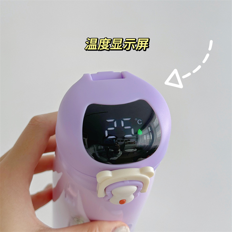 Wholesale of Yongkang smart temperature-showing student insulated cups, cartoon cute portable children's water cups, bouncing visual straw cups Specification drawing