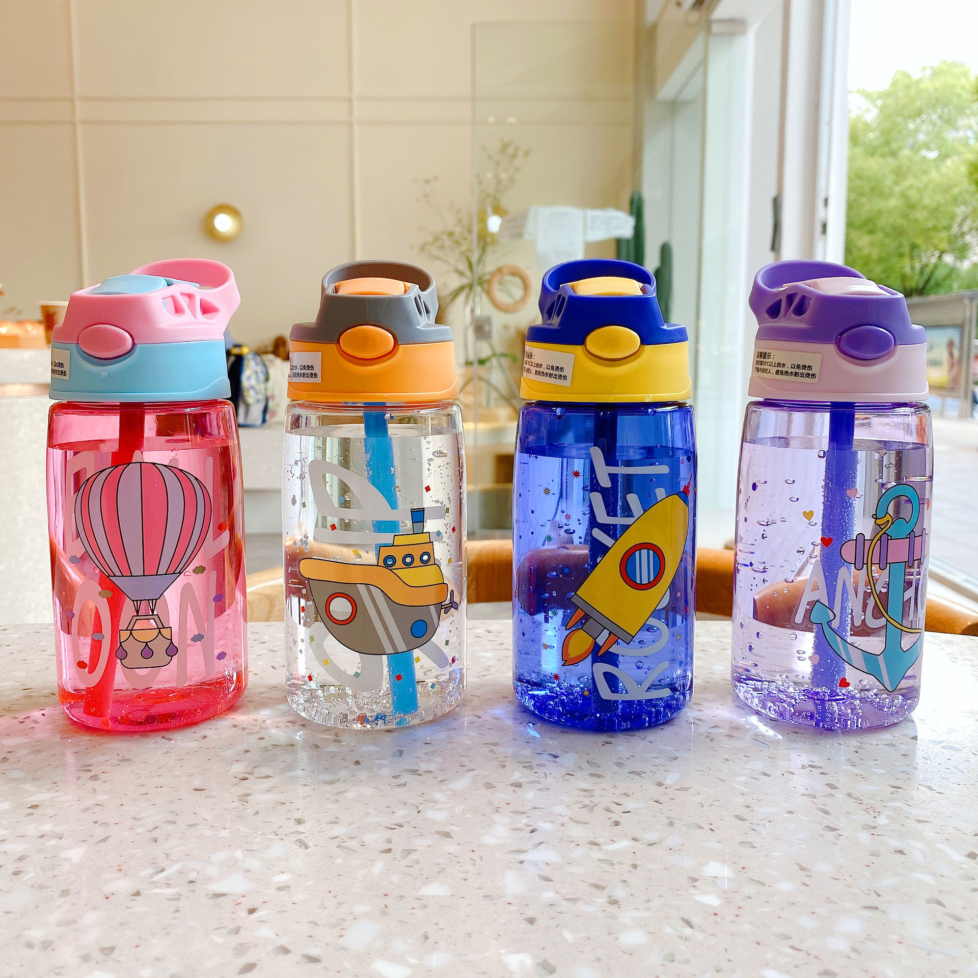 Children's kindergarten straw cup, new creative duckbill plastic cup, cartoon cute, portable and anti-drop water bottle details Picture