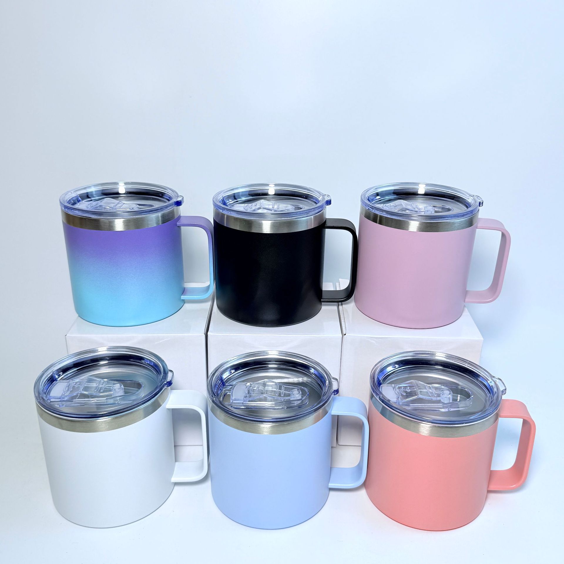 New cross-border 304 stainless steel 14oz mug, portable vacuum insulated cup, office handle cup, gift cup full figure