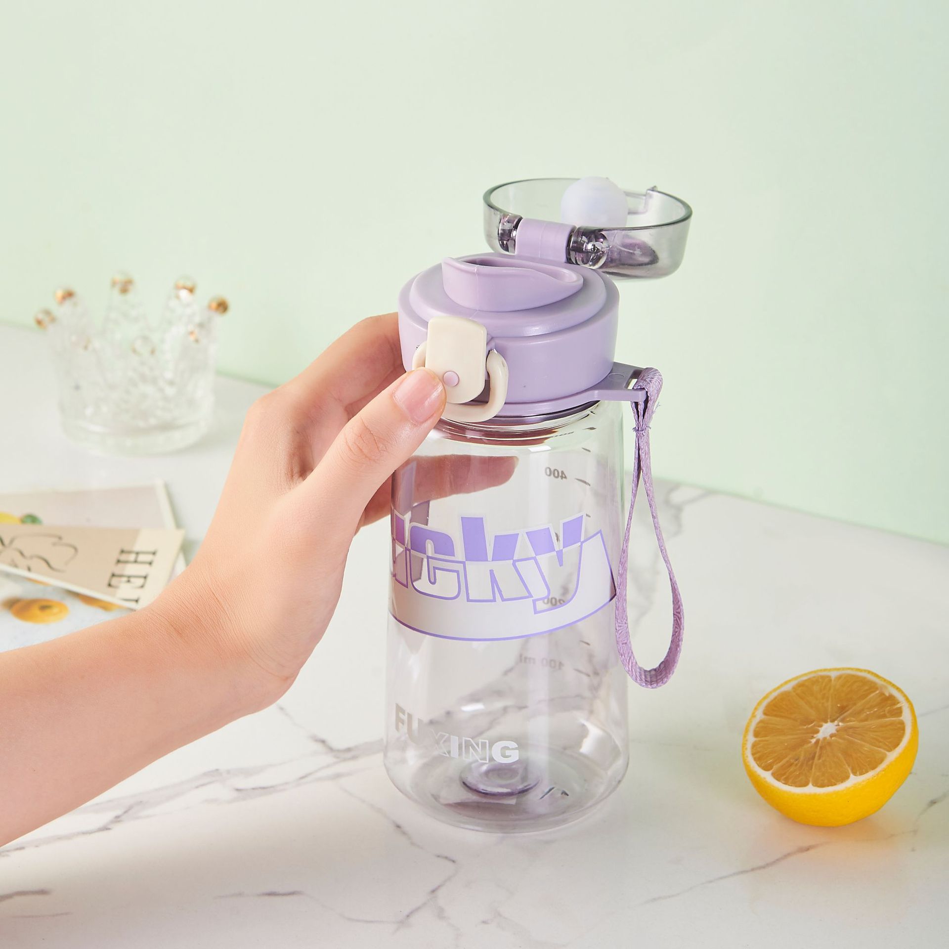 Summer Korean version plastic cups for male and female students, high-end romantic couple space cups, outdoor high appearance level, high-temperature resistant direct drinking cups Specification drawing