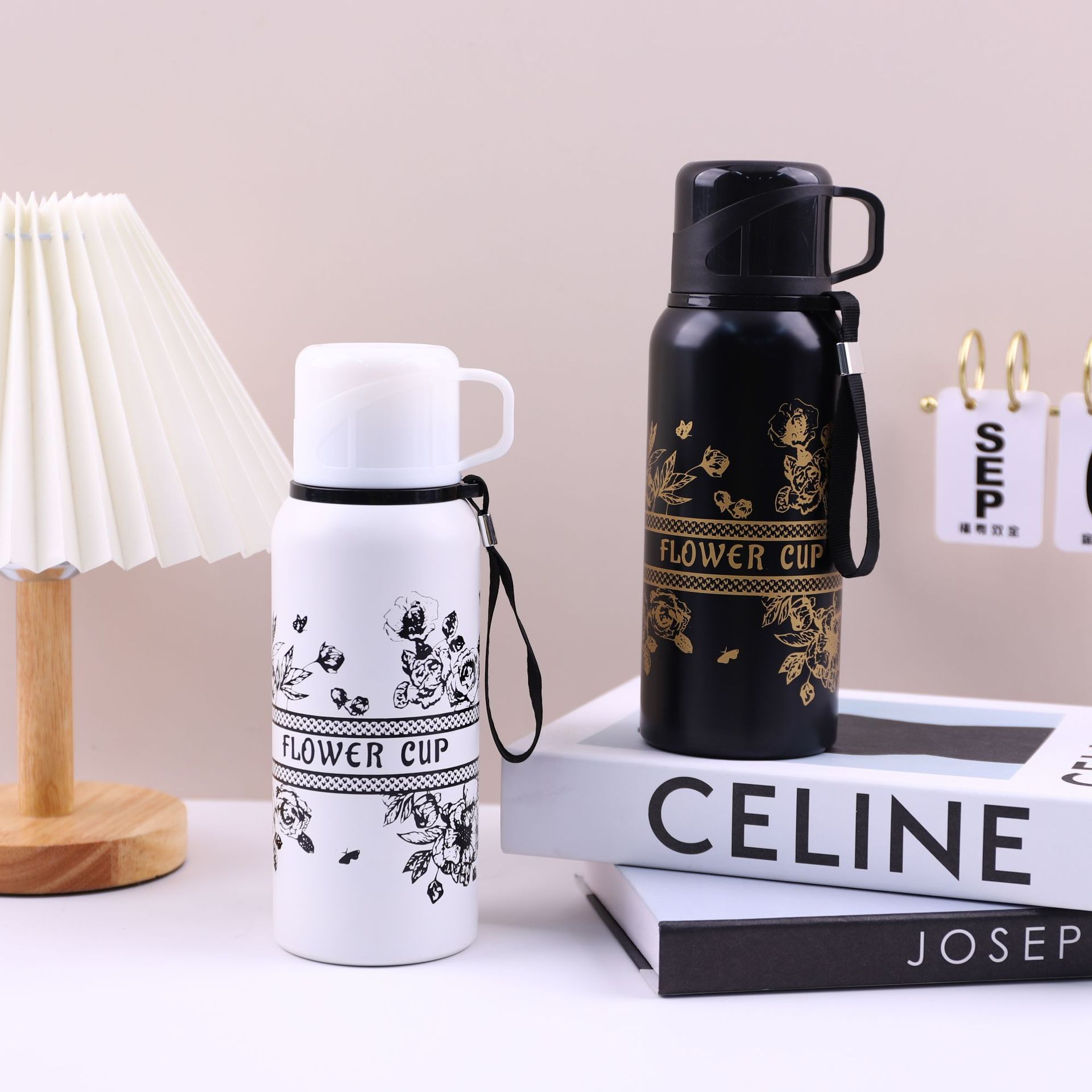 Thermos cup, 304 stainless steel water cup, gardenia flower gradient pea travel cup, home bouncing cup, student direct drinking cup full figure